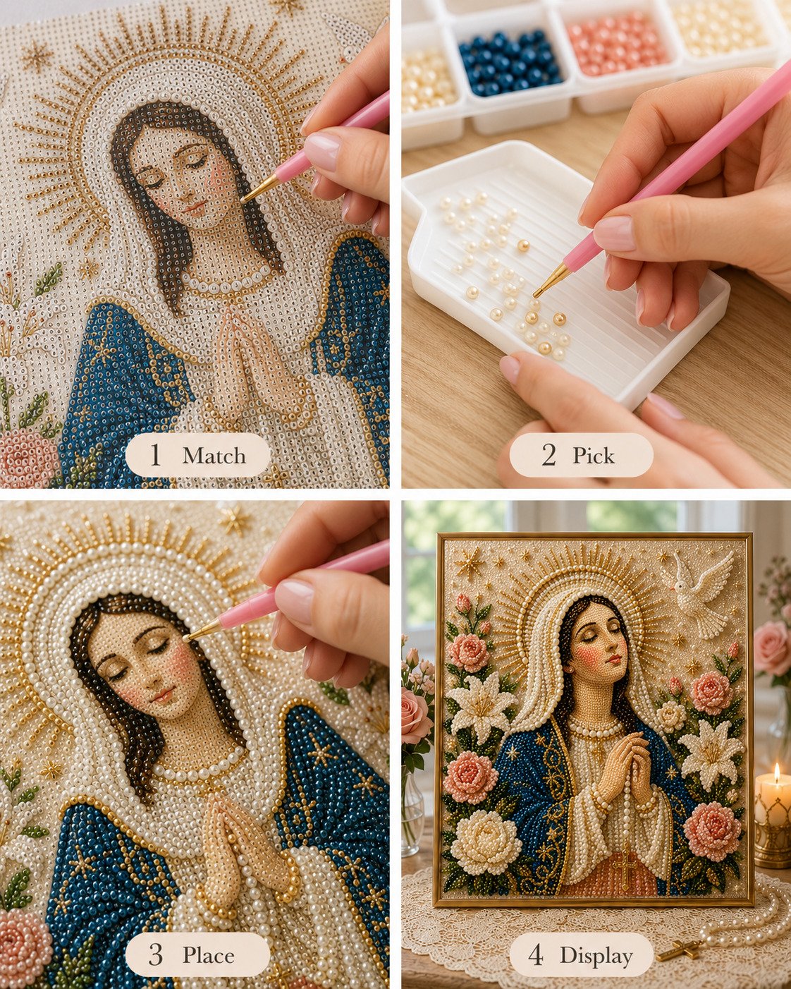 Divine Pearl Bead Virgin Mary Icon – DIY Faith Art Gift