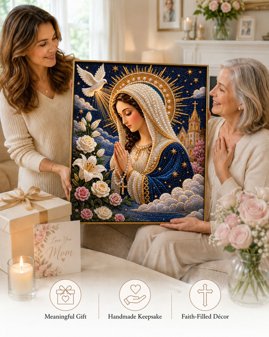 Divine Pearl Bead Virgin Mary Icon – DIY Faith Art Gift