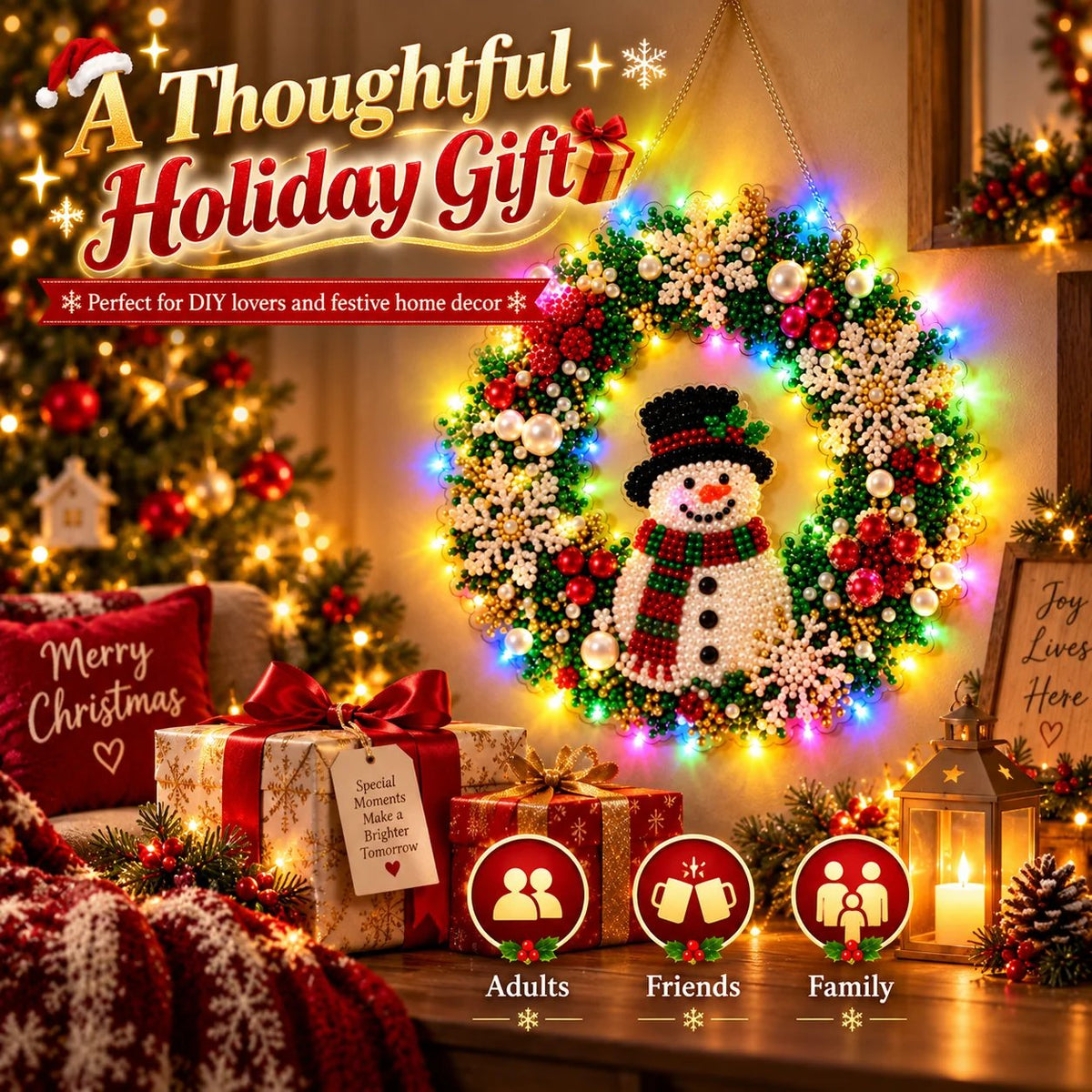 Hot Sale⛄Christmas Pearl Diamond Painting Pendant DIY Kit with LED String Lights