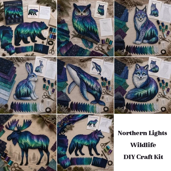 ⏳Last Day 49% OFF - 🌌🐺Northern Lights Wildlife DIY Patchwork Kit