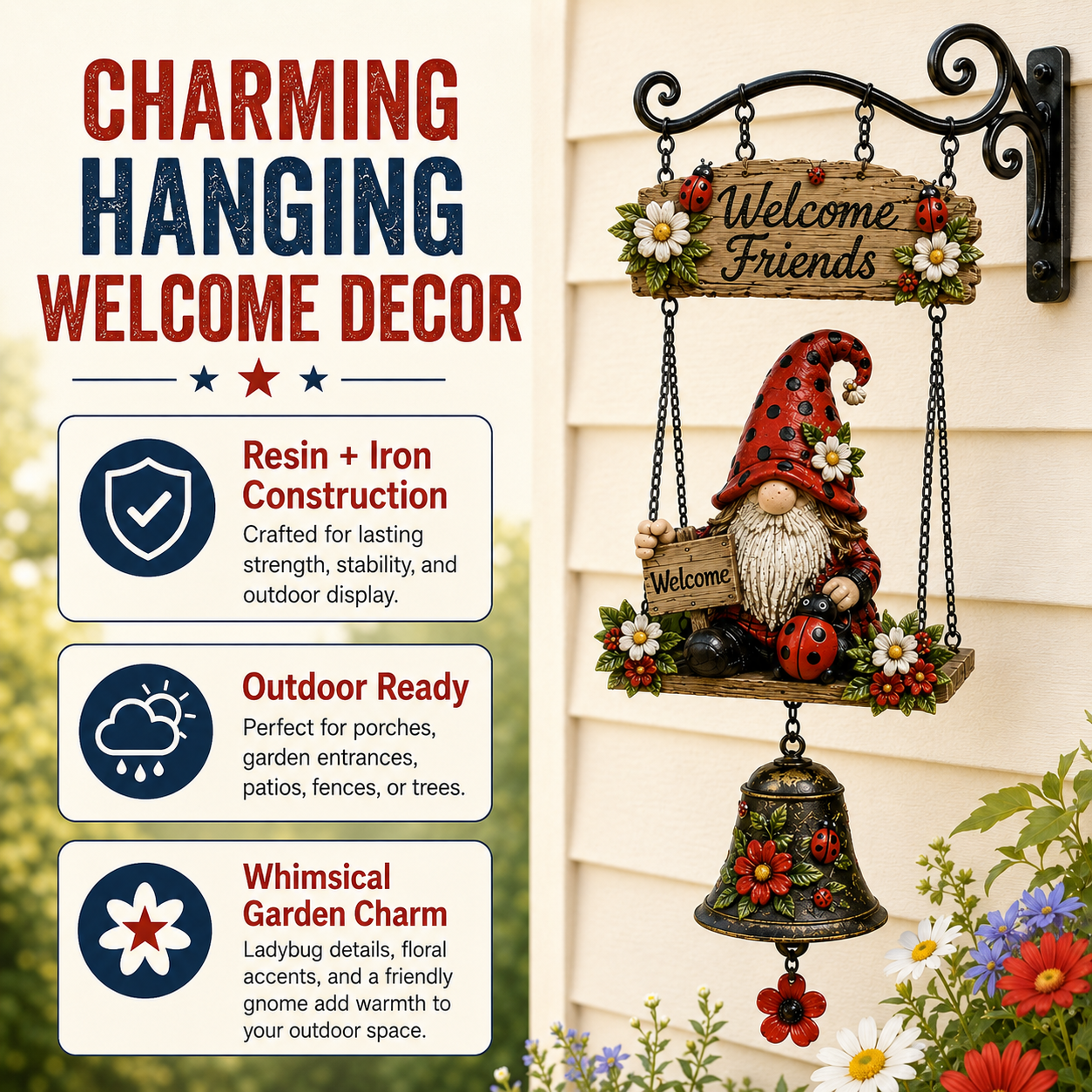 Garden Gnome Bell Outdoor Decoration