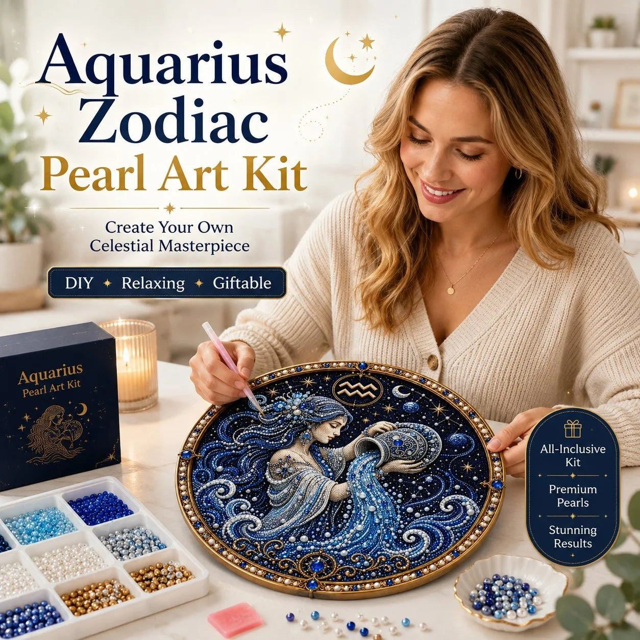 ✨ Premium 3D Pearl 12 Zodiac Signs Art Kit