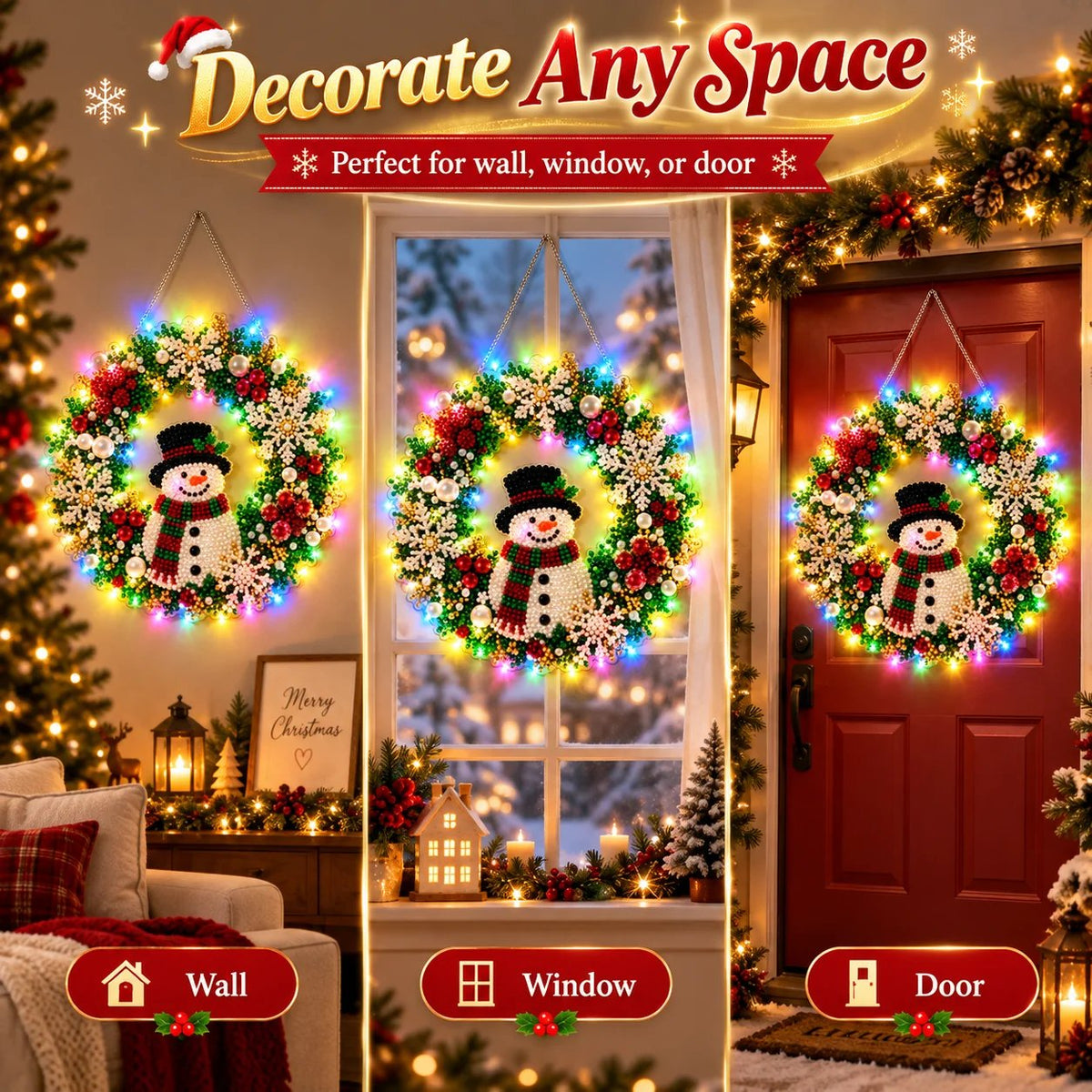 Hot Sale⛄Christmas Pearl Diamond Painting Pendant DIY Kit with LED String Lights