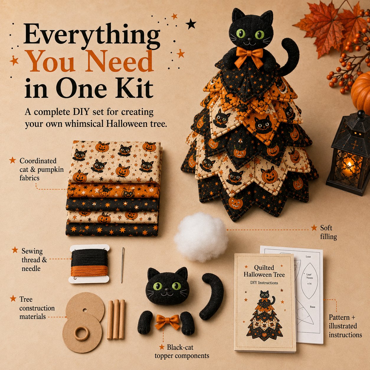 DIY Quilted Fabric Kit -Layered Holiday Décor for Quilting Lovers