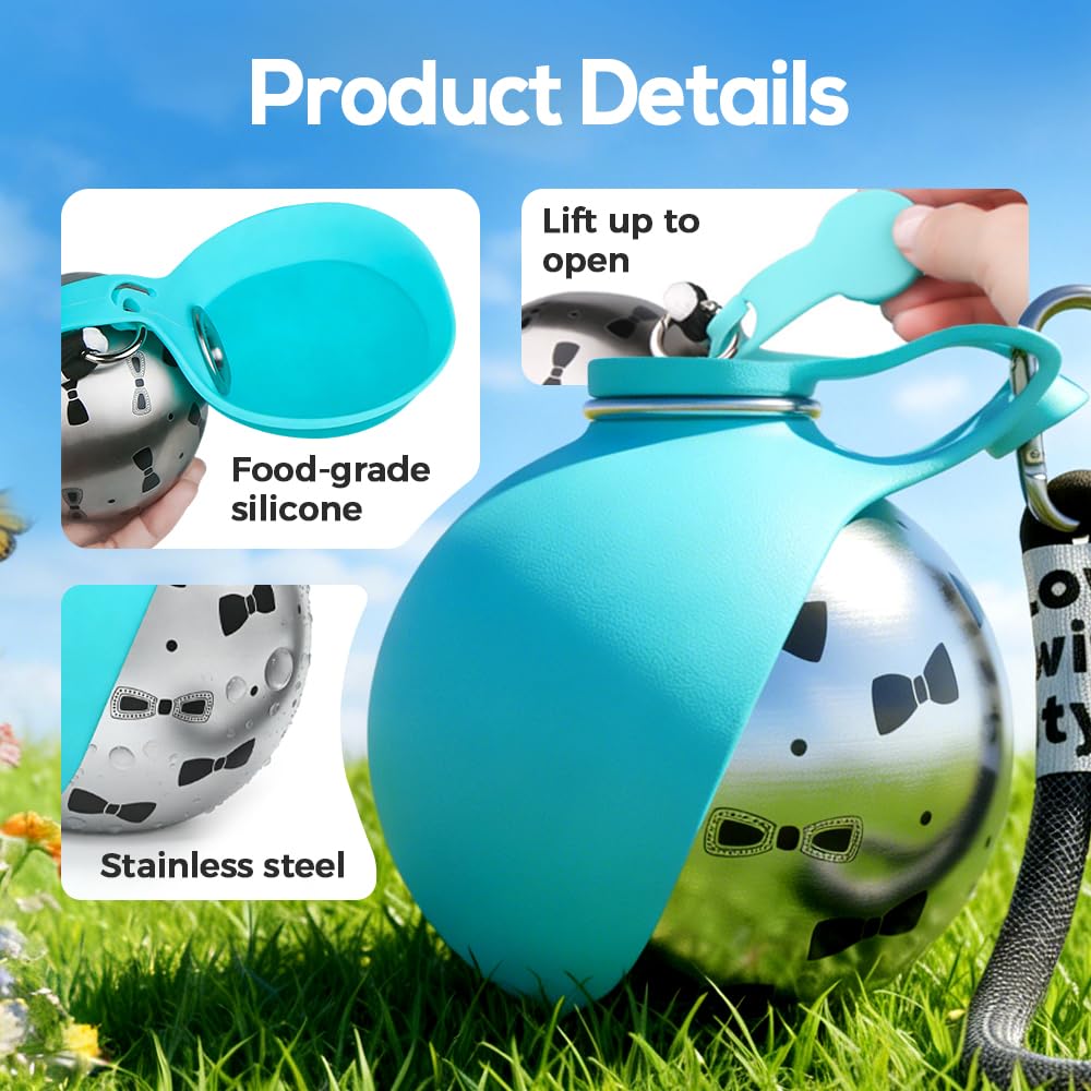 2-in-1 Foldable 304 Stainless Steel Dog Water Bottle