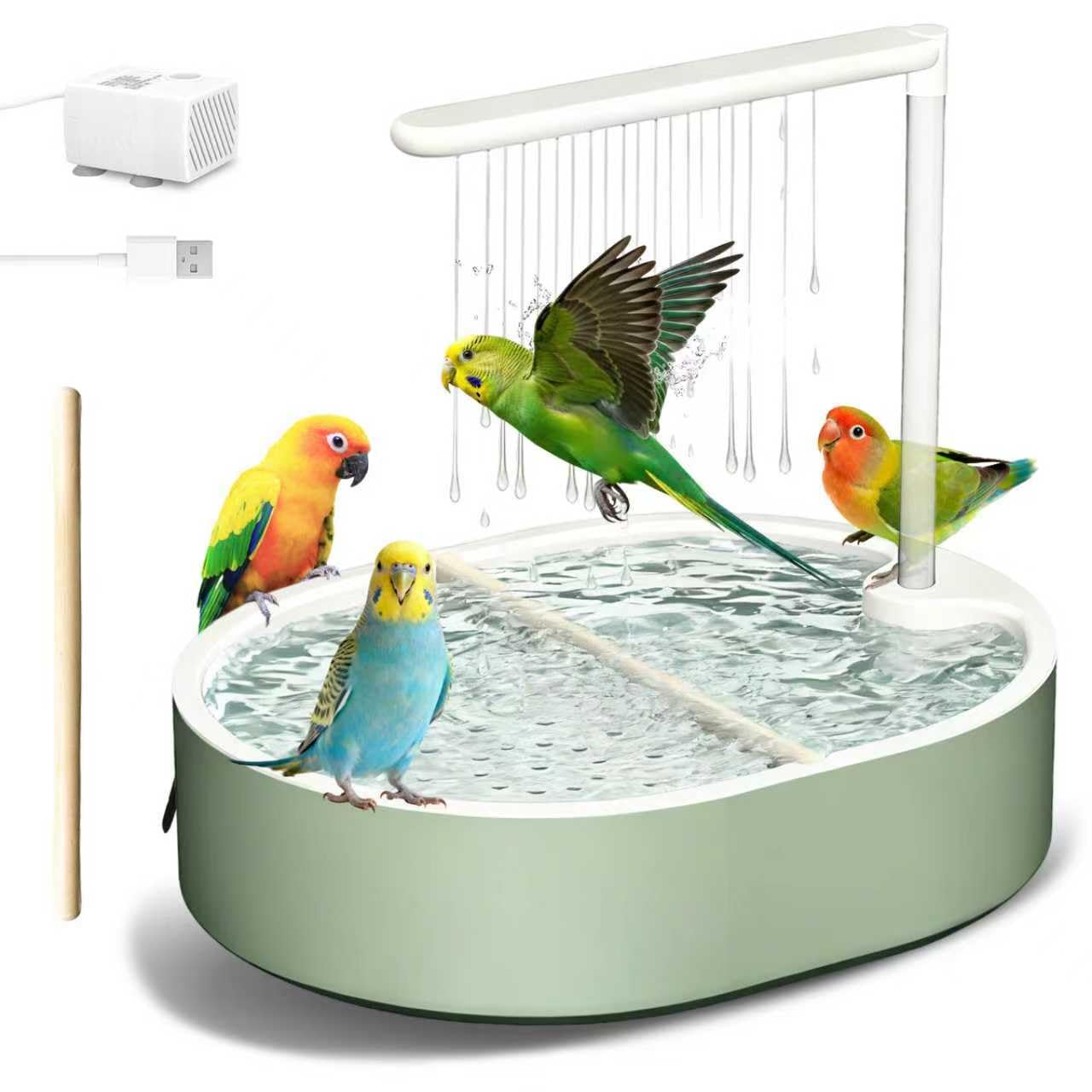 Parrot Automatic Bathing Box with USB- Adjustable Faucet
