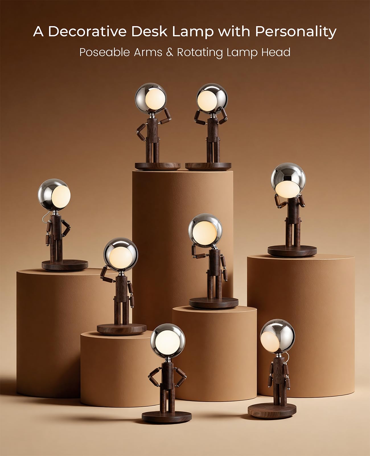 Rechargeable Wooden Desk Lamp with Touch Control & Stepless Dimming