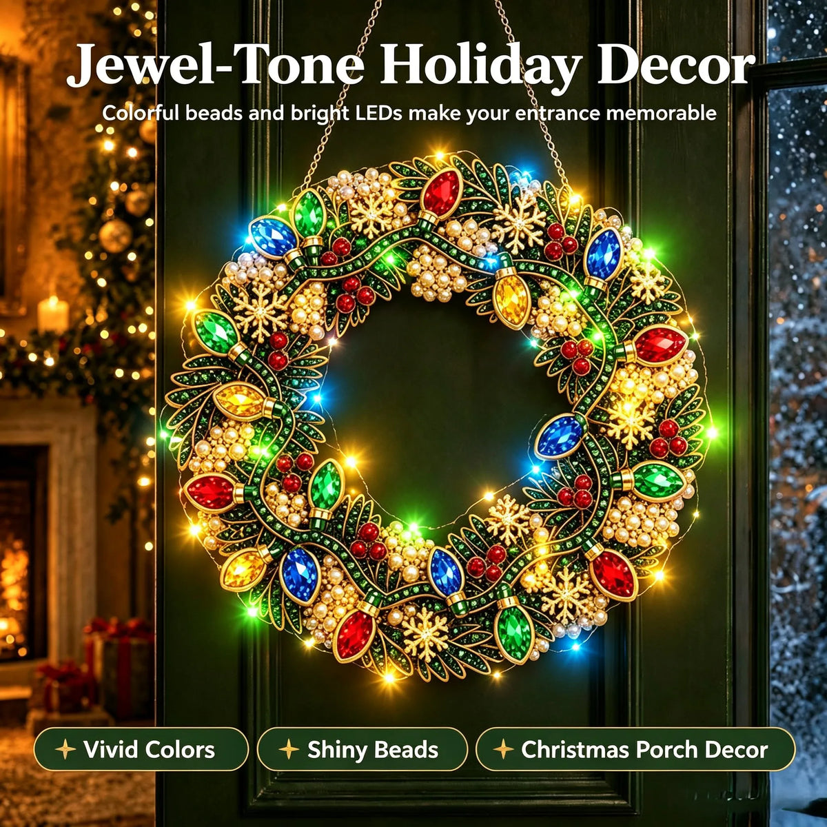 Hot Sale⛄Christmas Pearl Diamond Painting Pendant DIY Kit with LED String Lights