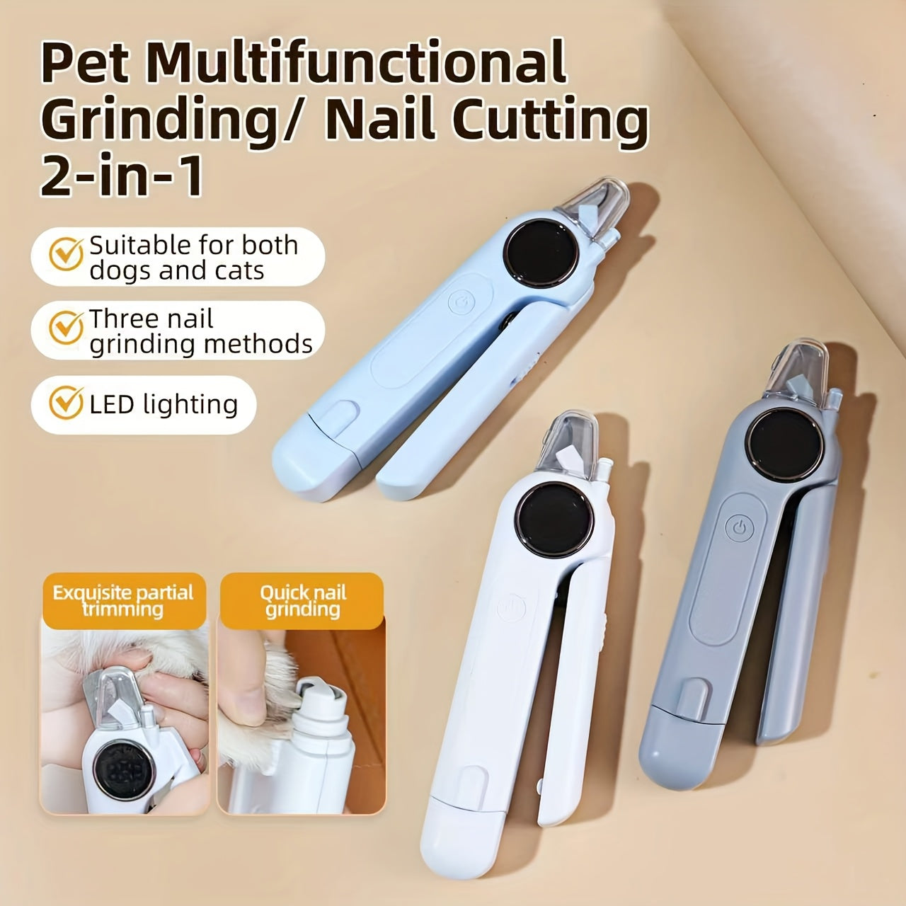2-in-1 Pet Nail Clippers & Grinder with Light