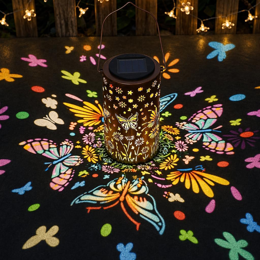 Garden Solar Butterfly Lantern Waterproof Hanging Metal Light
