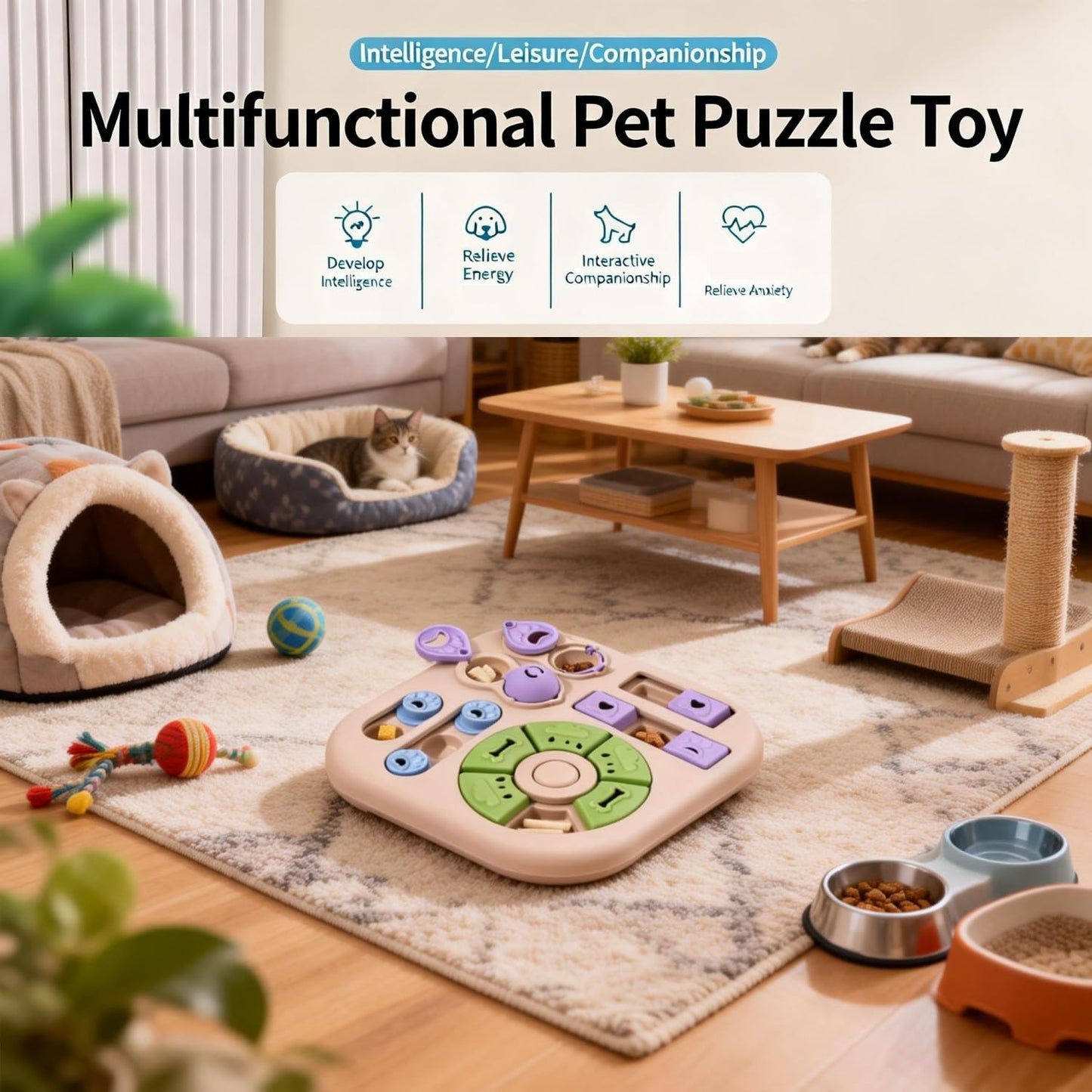 Interactive Cat Puzzle Training Bowl Feeder