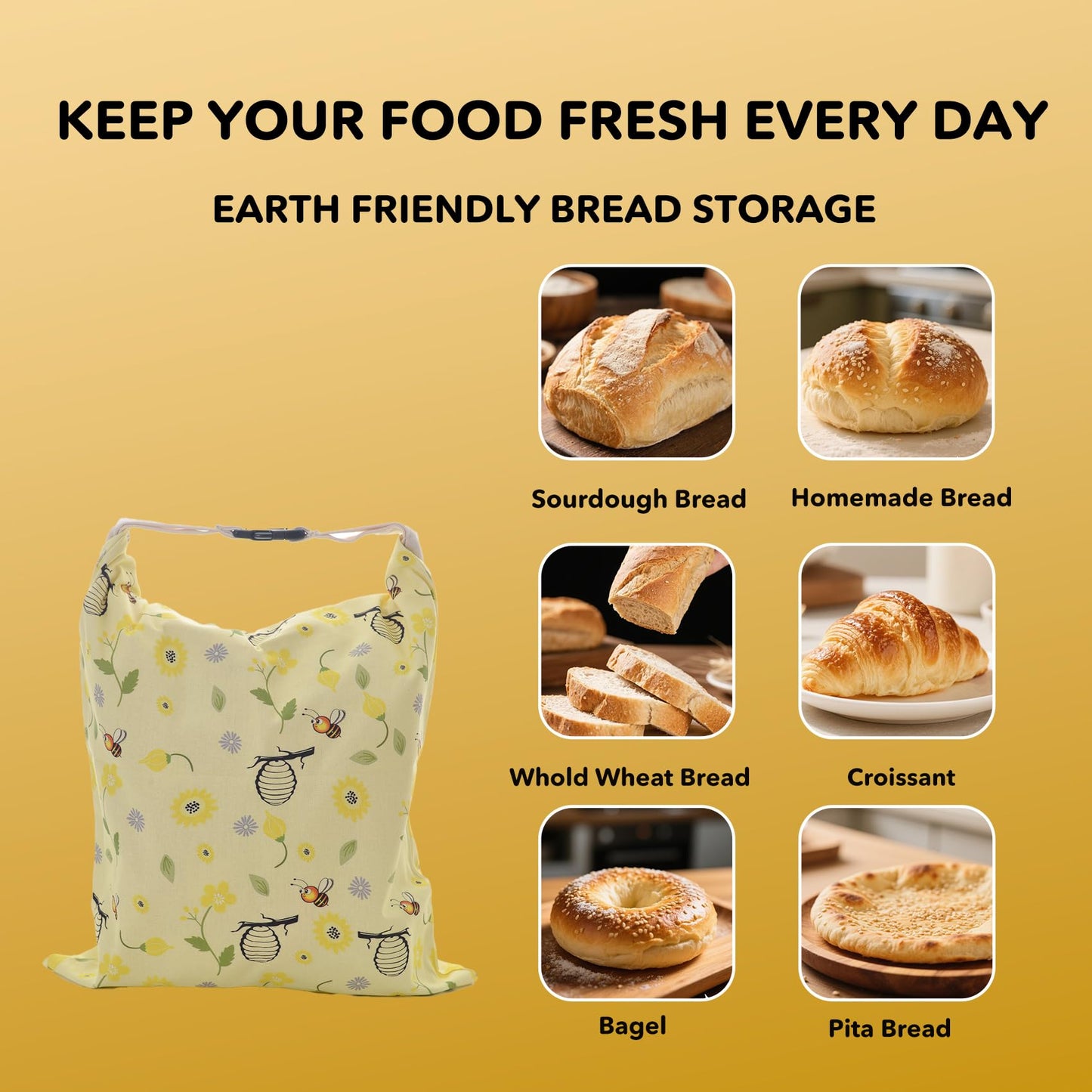 2 Pack Reusable Beeswax Bread Bags for Homemade Sourdough Bread
