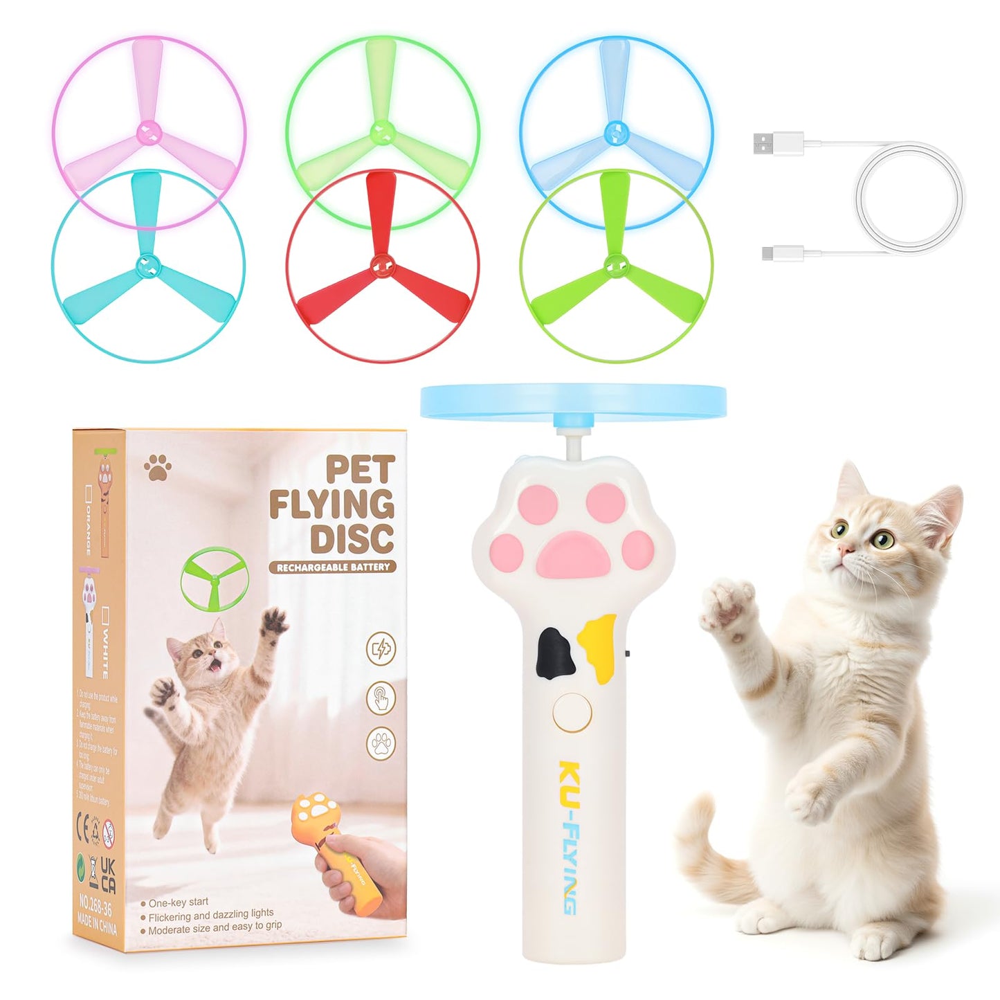 🐈6 Pcs Cat Fetch Toy Set Launcher Gun