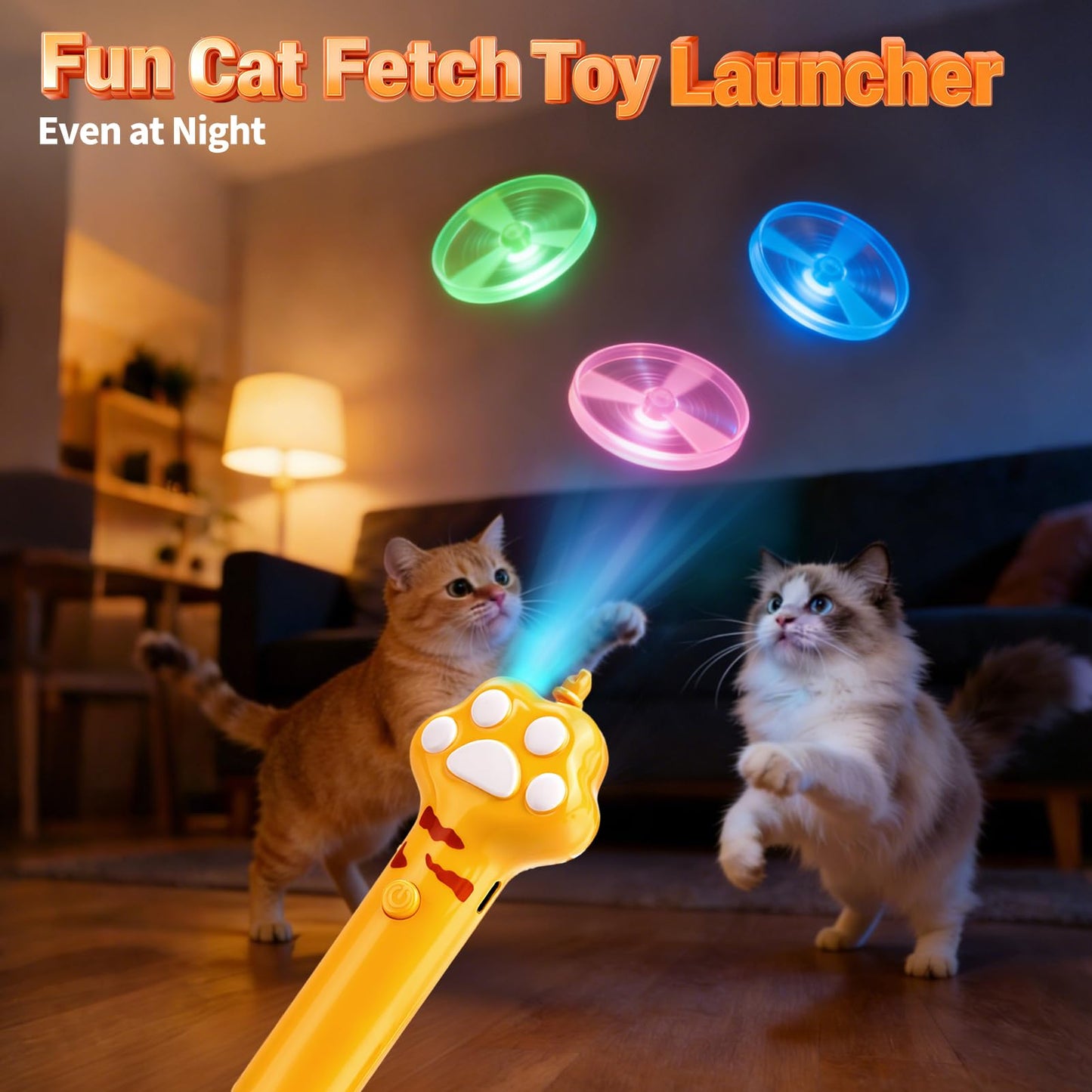 🐈6 Pcs Cat Fetch Toy Set Launcher Gun