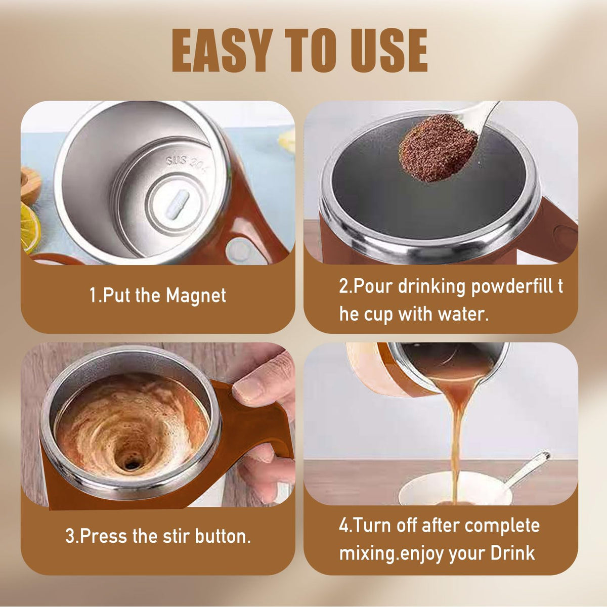 380ml Electric Coffee Mug with Lazy Rotating Magnet Design