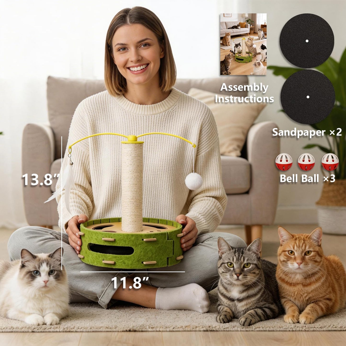 Felt Cat Puzzle Toy with Scratching Pole
