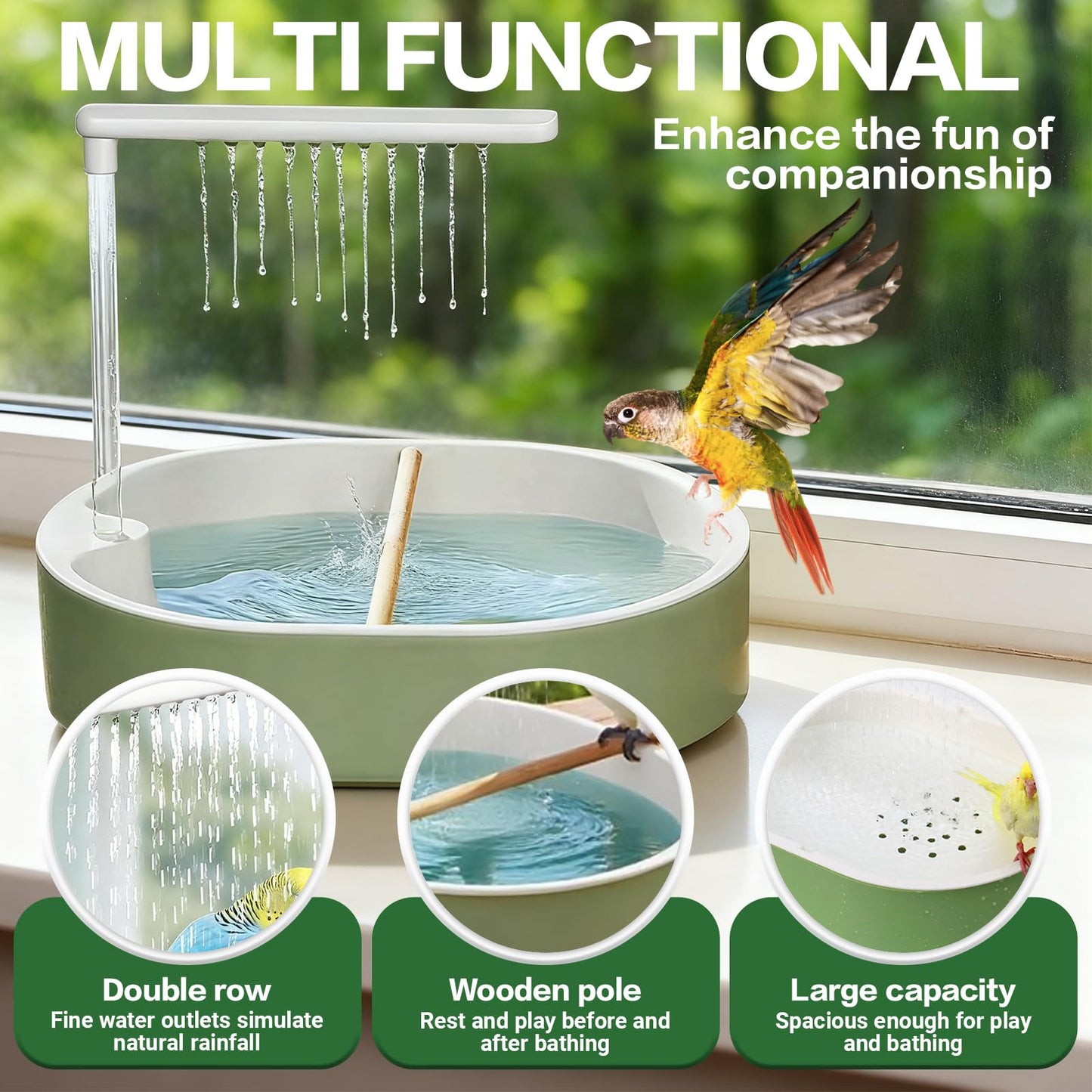 Parrot Automatic Bathing Box with USB- Adjustable Faucet