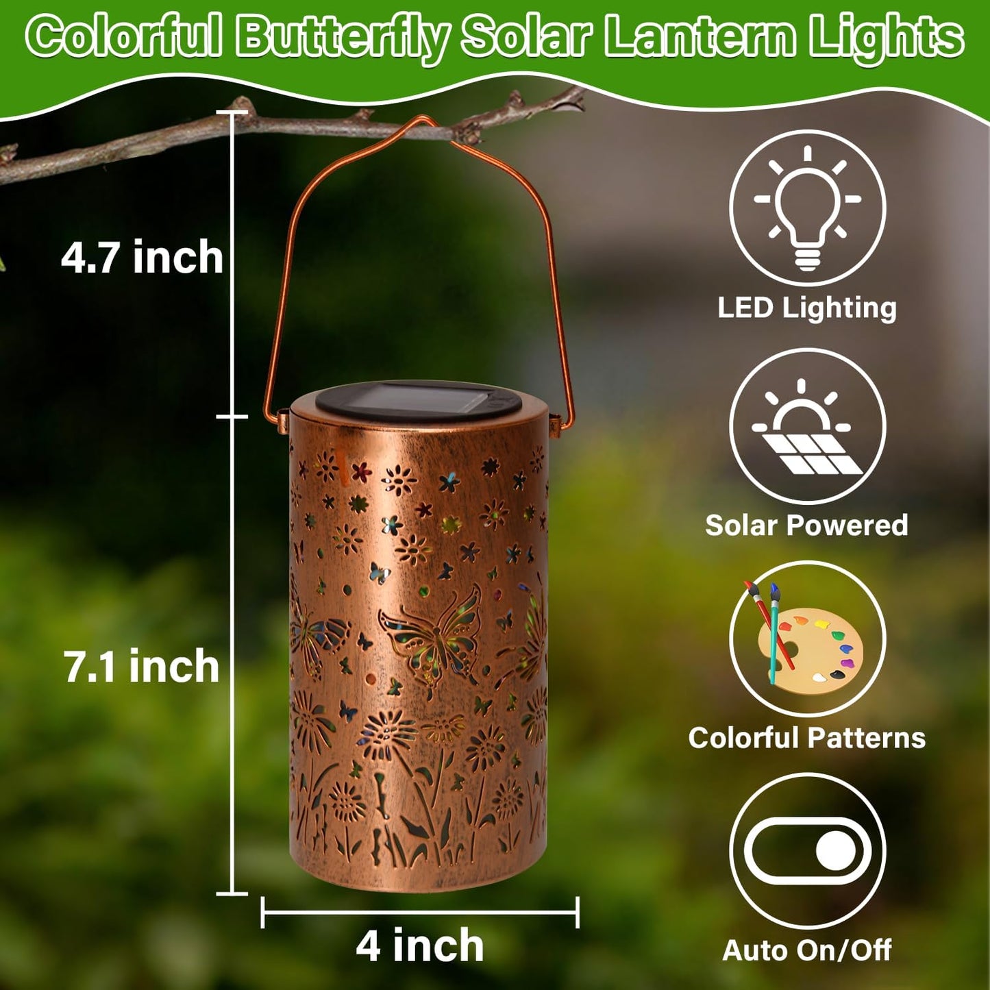 Garden Solar Butterfly Lantern Waterproof Hanging Metal Light