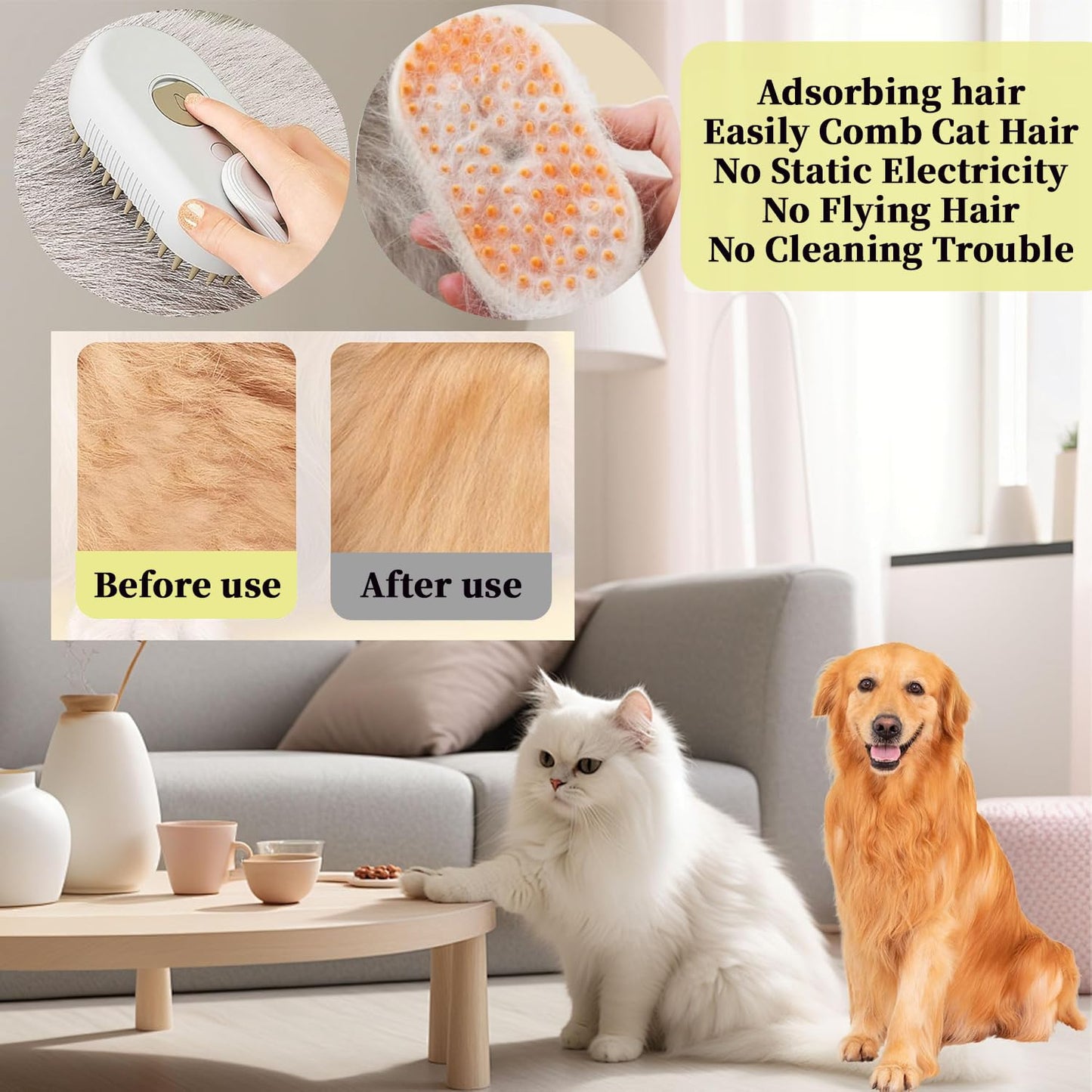 4 in 1 Pet Steam Brush for Shedding
