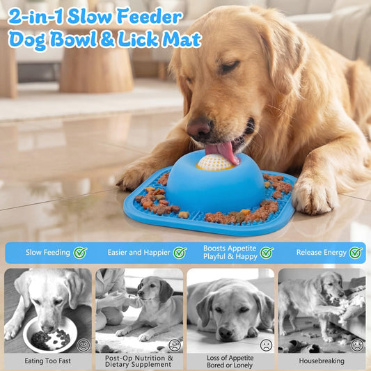 Slow Feeder Dog Bowls & Lick Mat for Liquid and Thick Treat