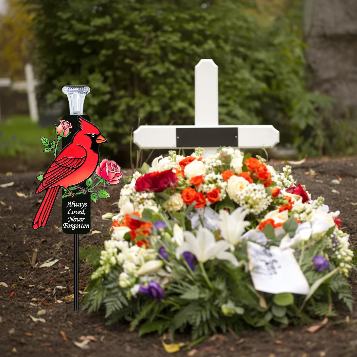 Solar Cardinal Memorial Stakes for Graves