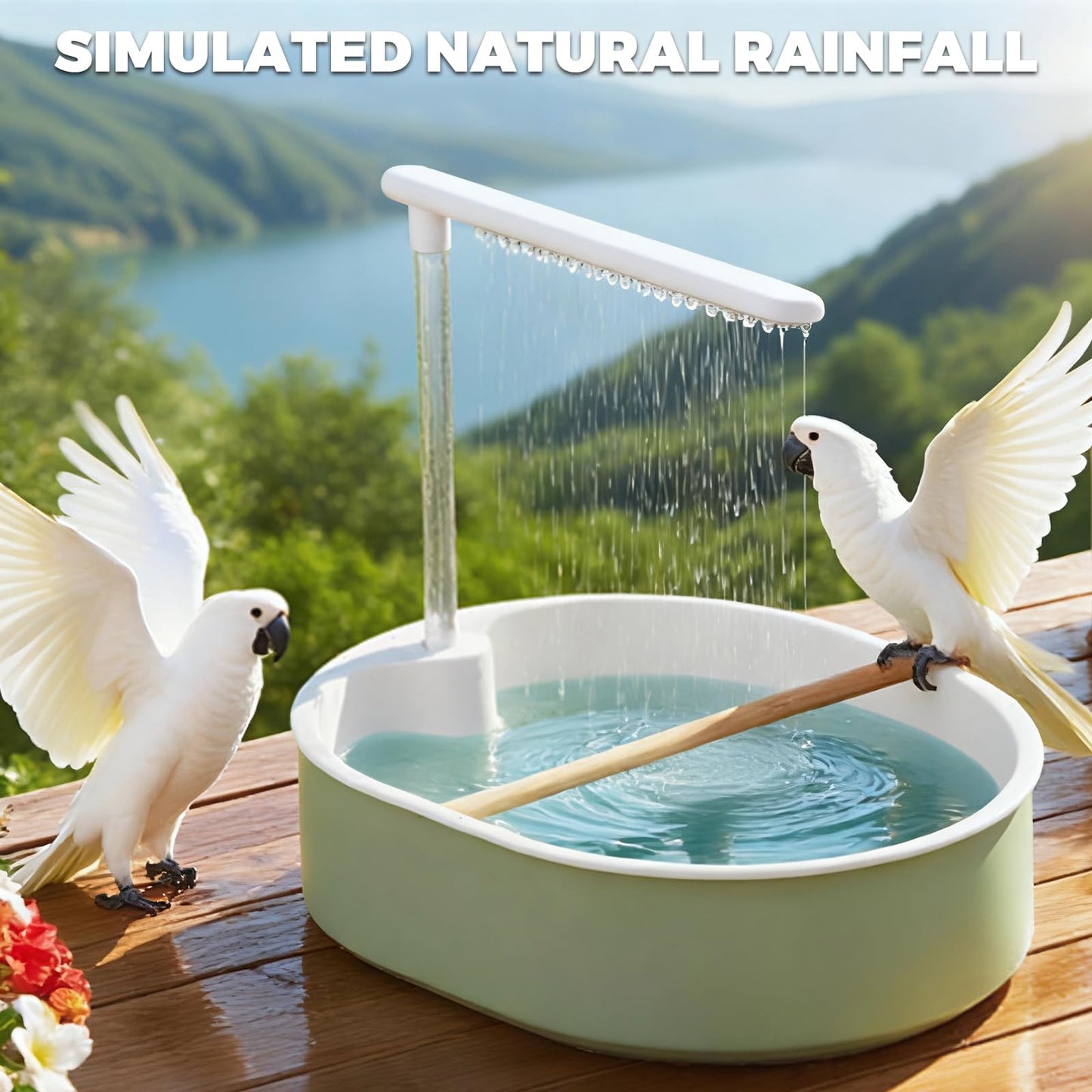 Parrot Automatic Bathing Box with USB- Adjustable Faucet