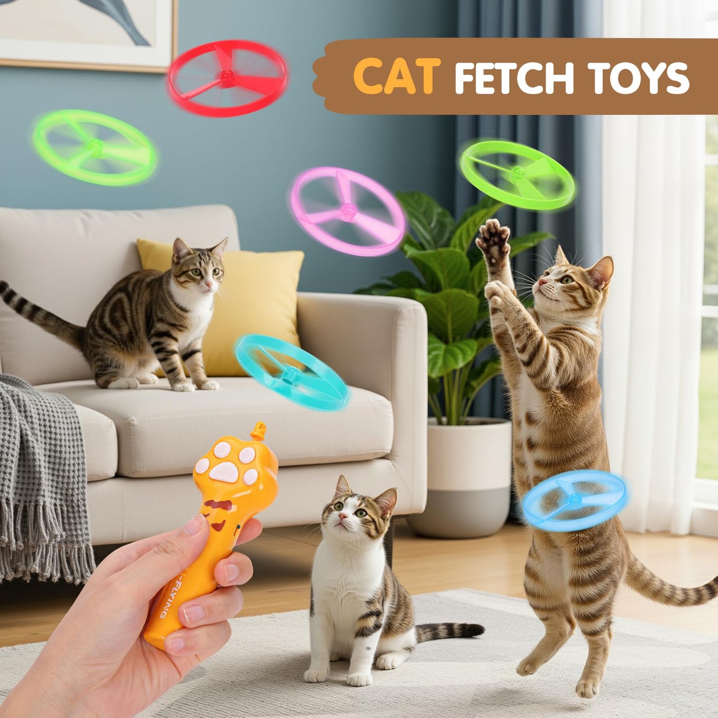 🐈6 Pcs Cat Fetch Toy Set Launcher Gun