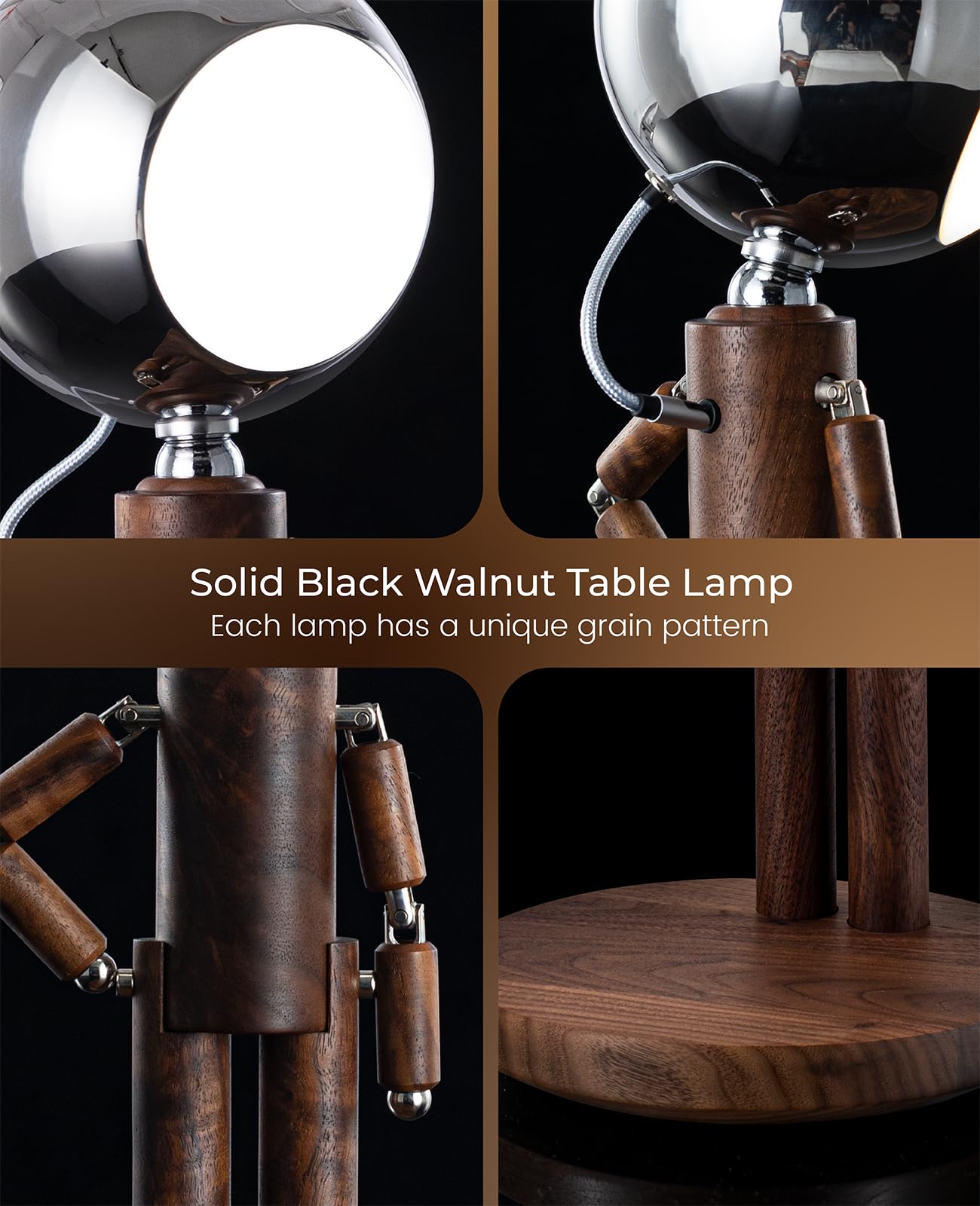 Rechargeable Wooden Desk Lamp with Touch Control & Stepless Dimming