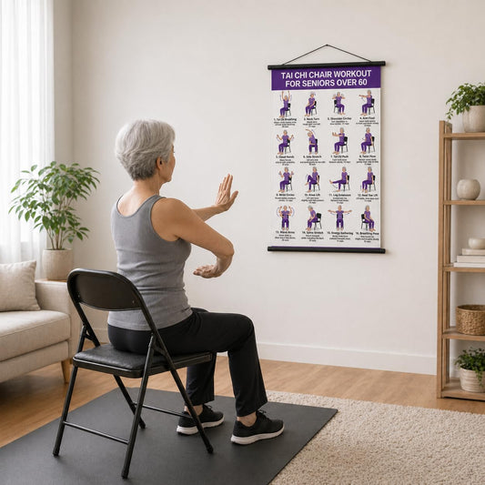 Tai Chi Chair Workout Chart for Seniors – 24 Seated Exercises Poster