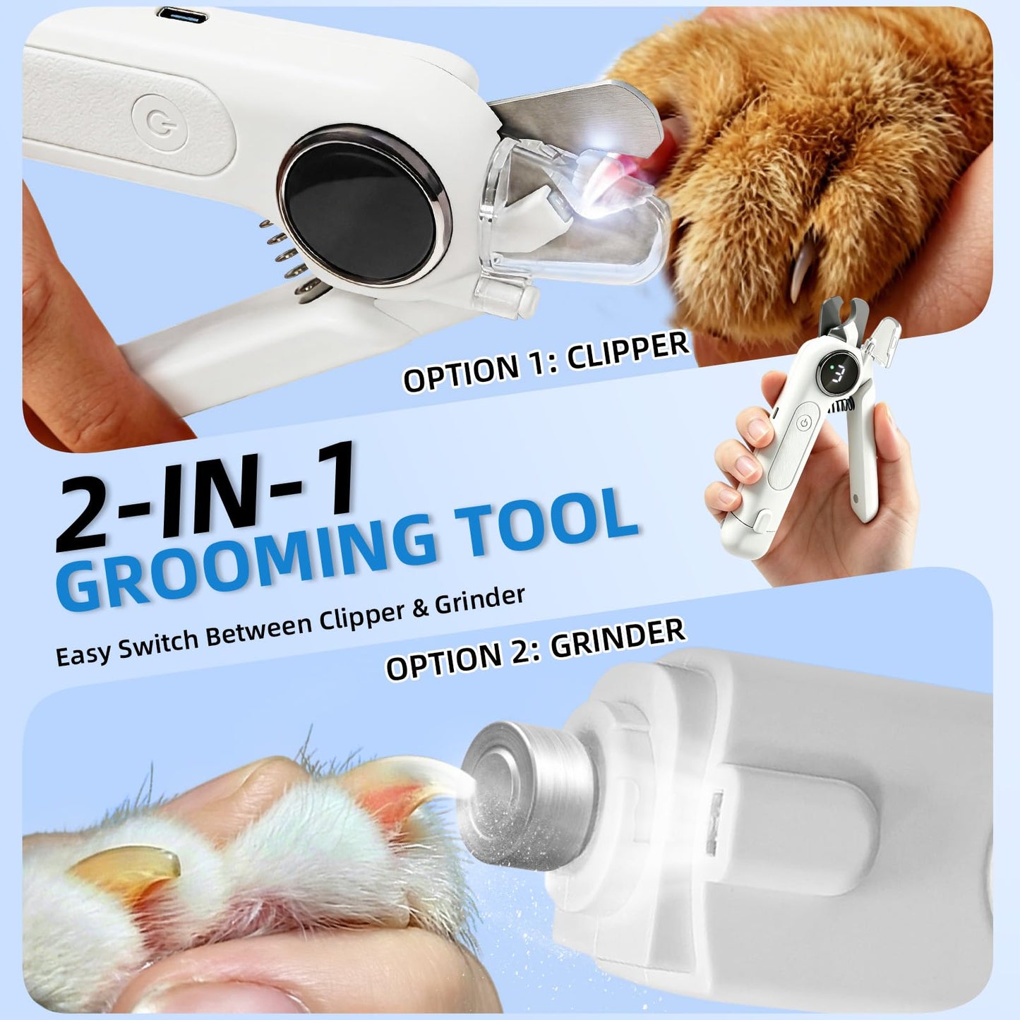 2-in-1 Pet Nail Clippers & Grinder with Light