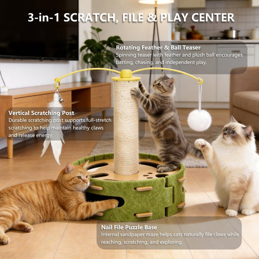 Felt Cat Puzzle Toy with Scratching Pole