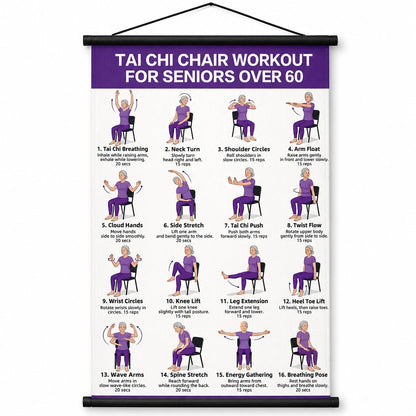Tai Chi Chair Workout Chart for Seniors – 24 Seated Exercises Poster