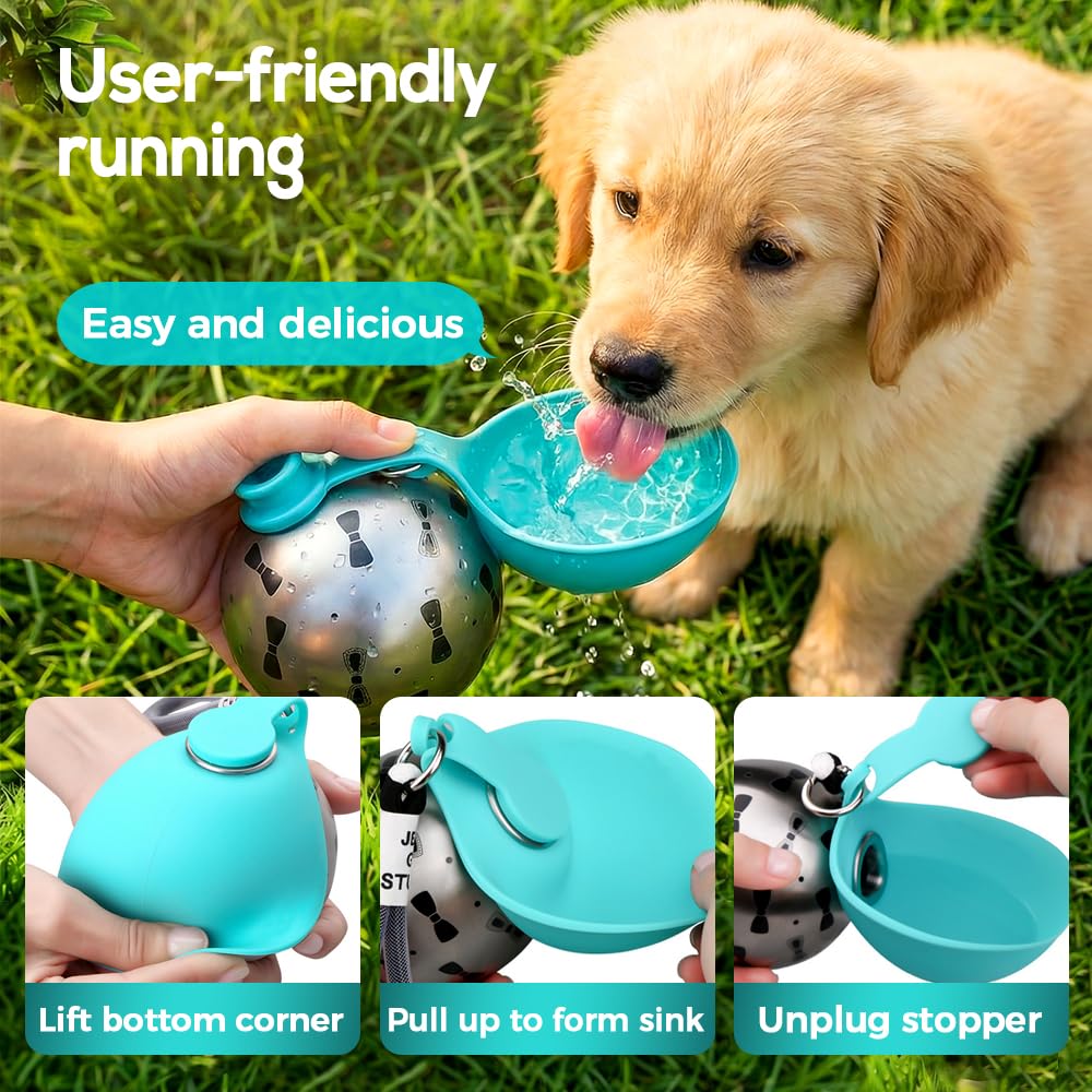 2-in-1 Foldable 304 Stainless Steel Dog Water Bottle