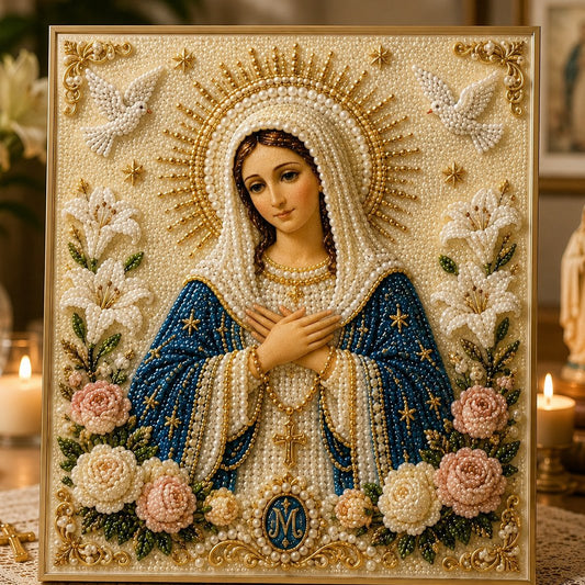 Divine Pearl Bead Virgin Mary Icon – DIY Faith Art Gift