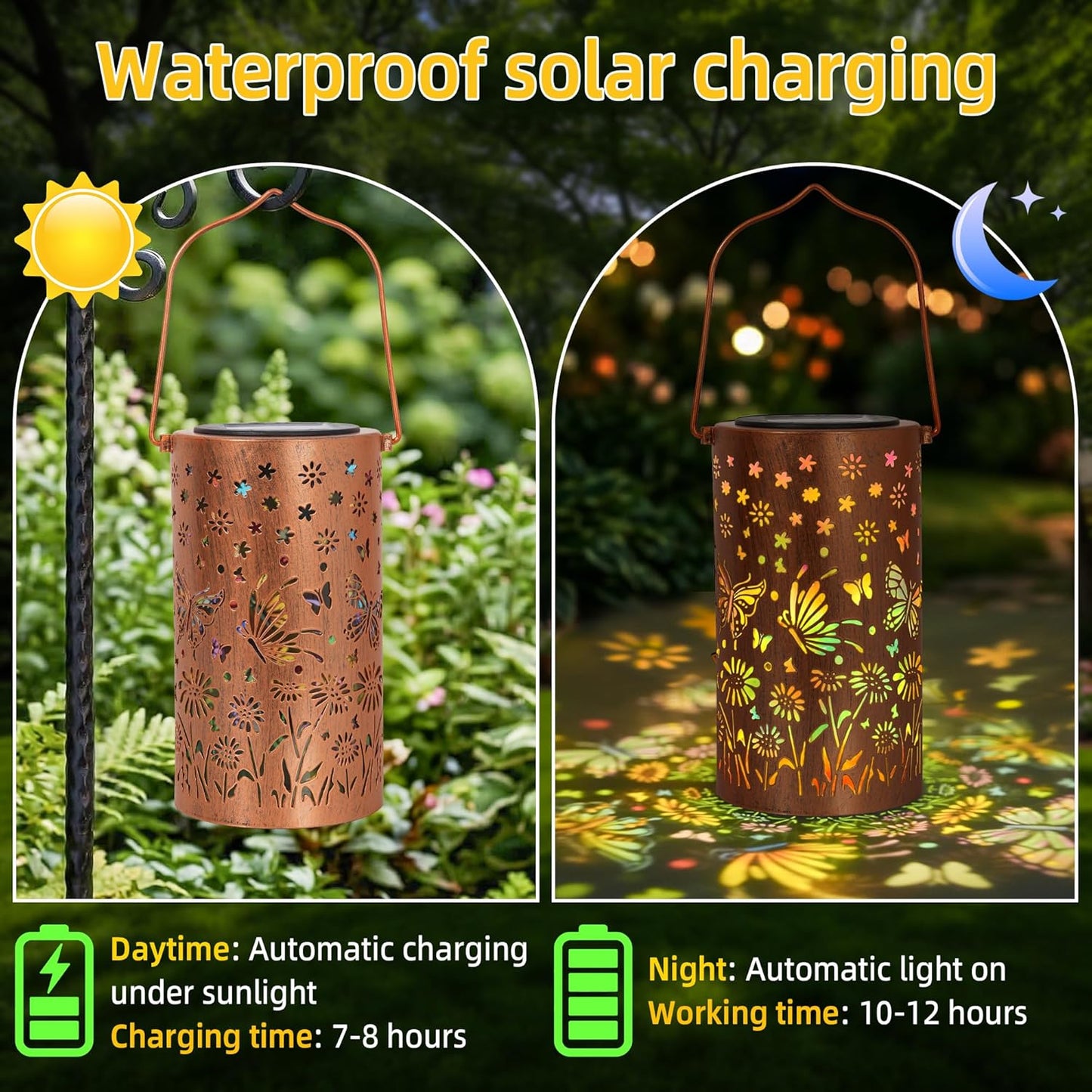 Garden Solar Butterfly Lantern Waterproof Hanging Metal Light