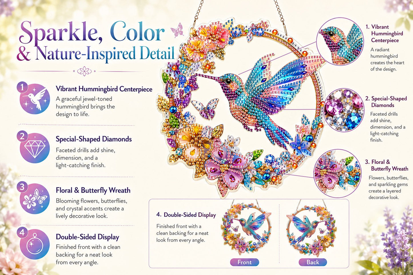 Hummingbird Diamond Art Hanging Ornament Kit