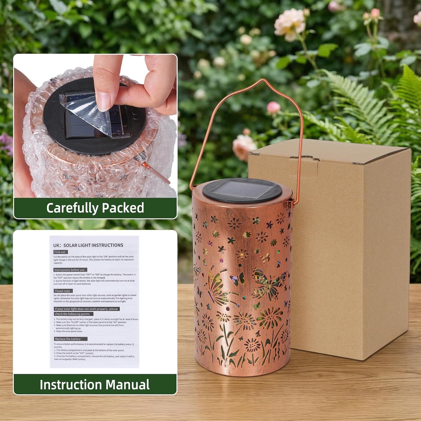 Garden Solar Butterfly Lantern Waterproof Hanging Metal Light