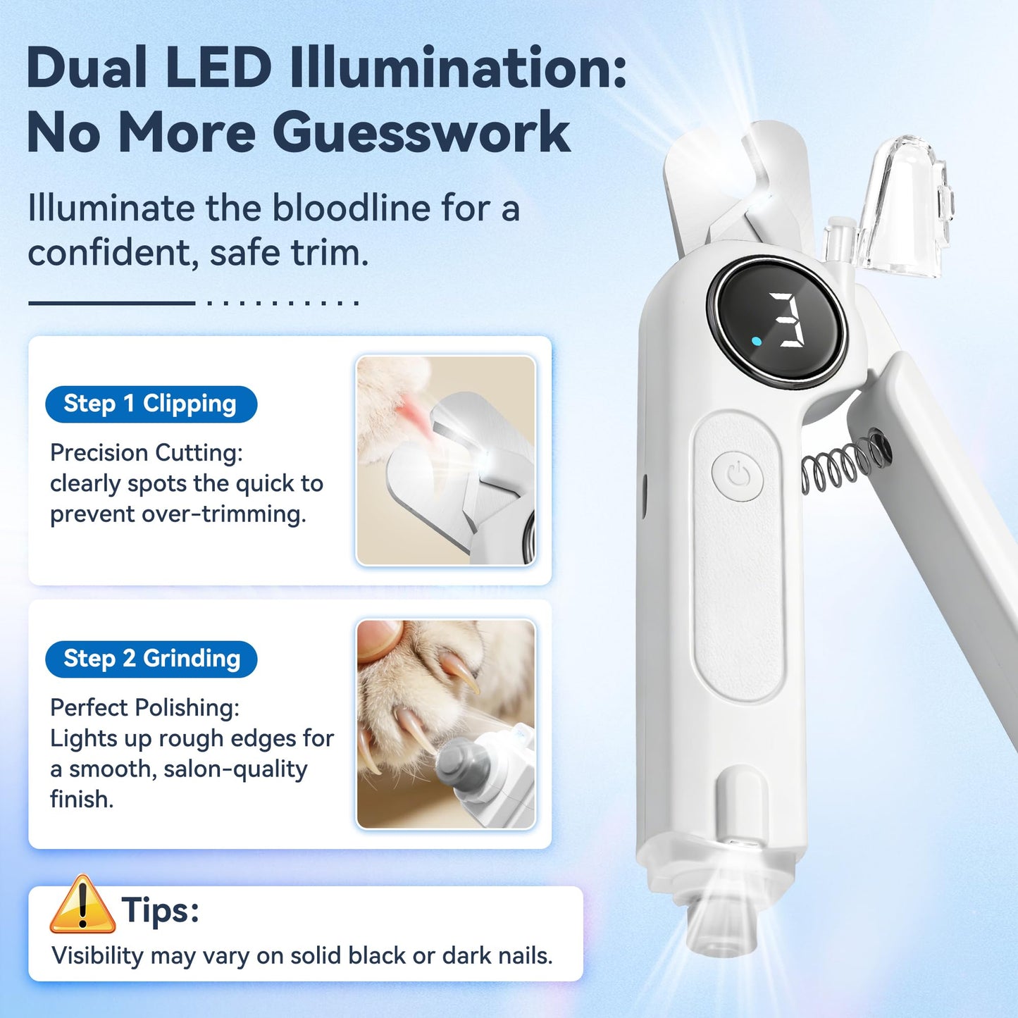 2-in-1 Pet Nail Clippers & Grinder with Light