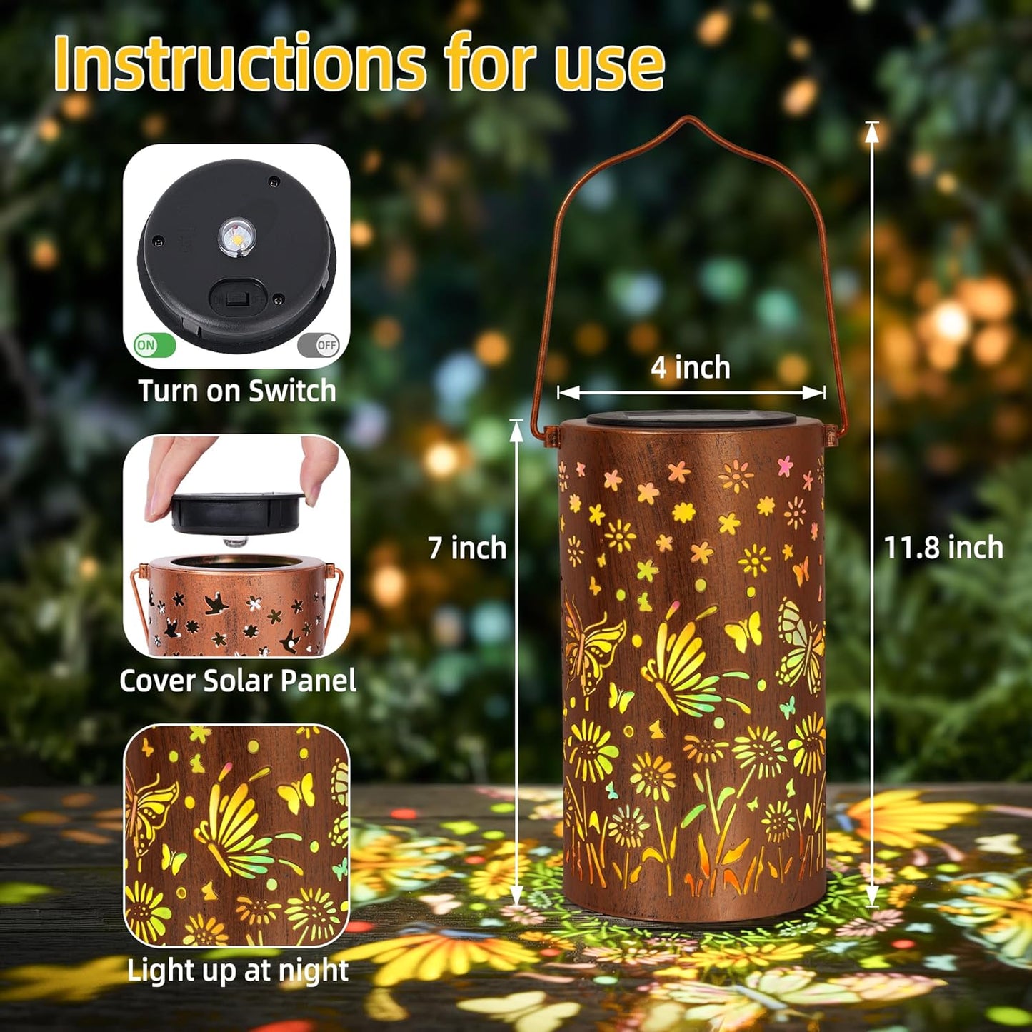 Garden Solar Butterfly Lantern Waterproof Hanging Metal Light