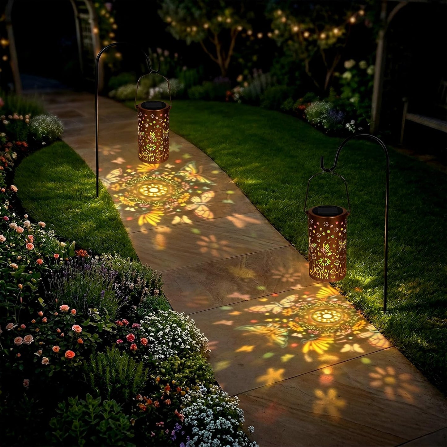 Garden Solar Butterfly Lantern Waterproof Hanging Metal Light