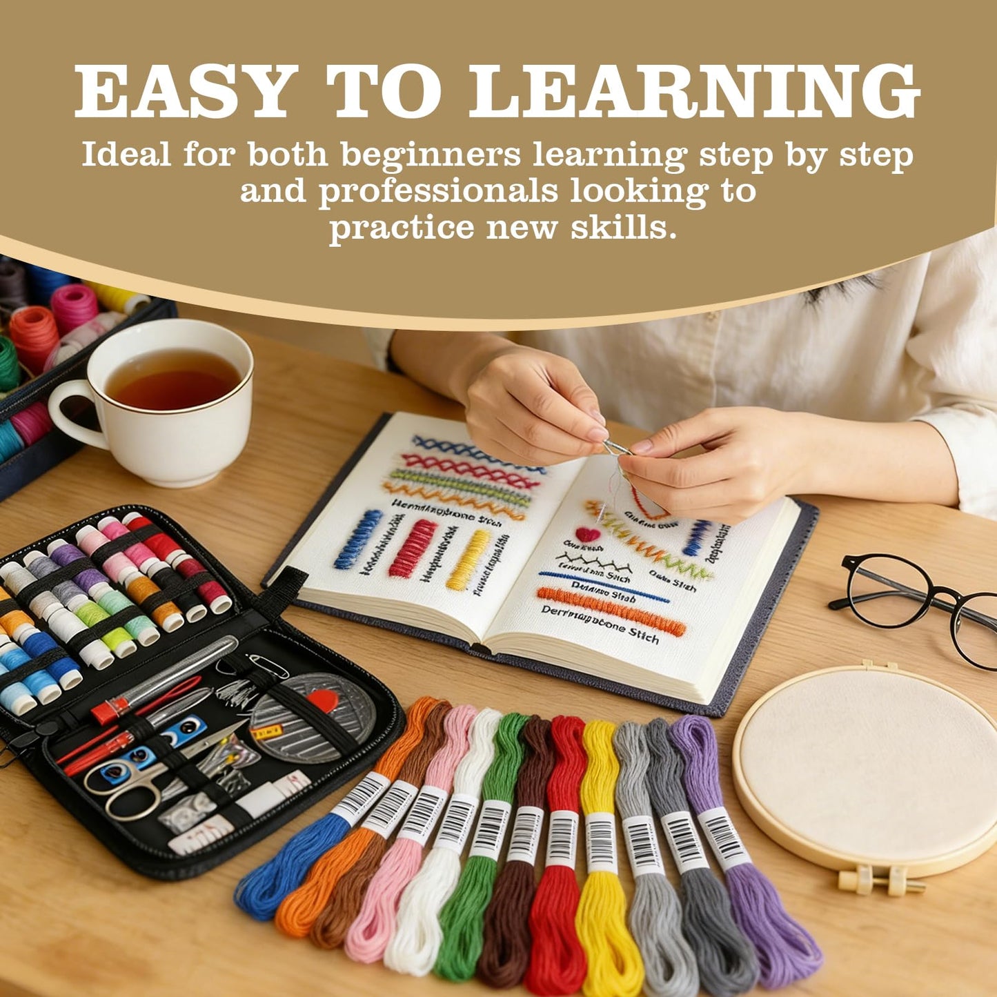 Portable Embroidery Stitch Book Kit for Adults & DIY Craft Enthusiasts