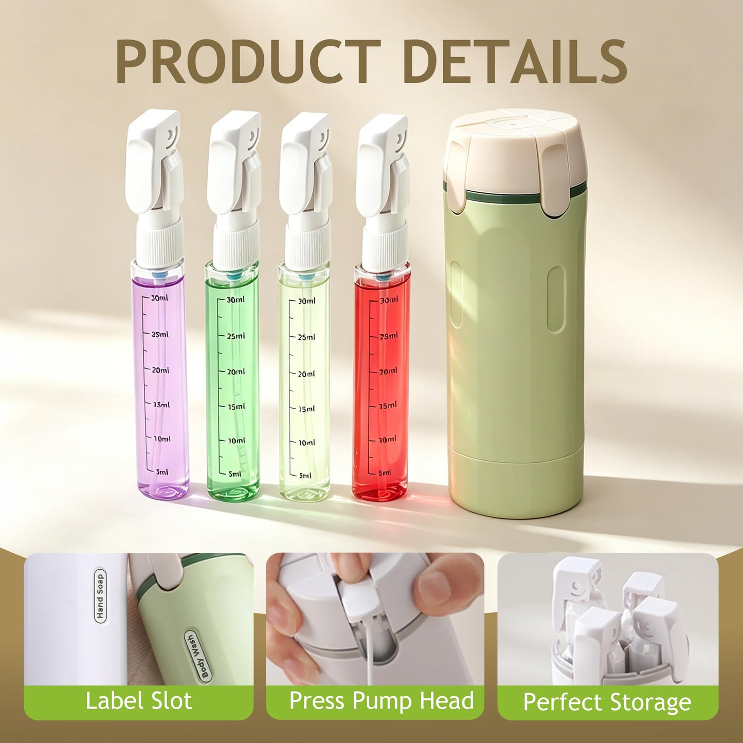 4-in-1 Portable Cosmetic Shampoo Dispenser Storage Bottle
