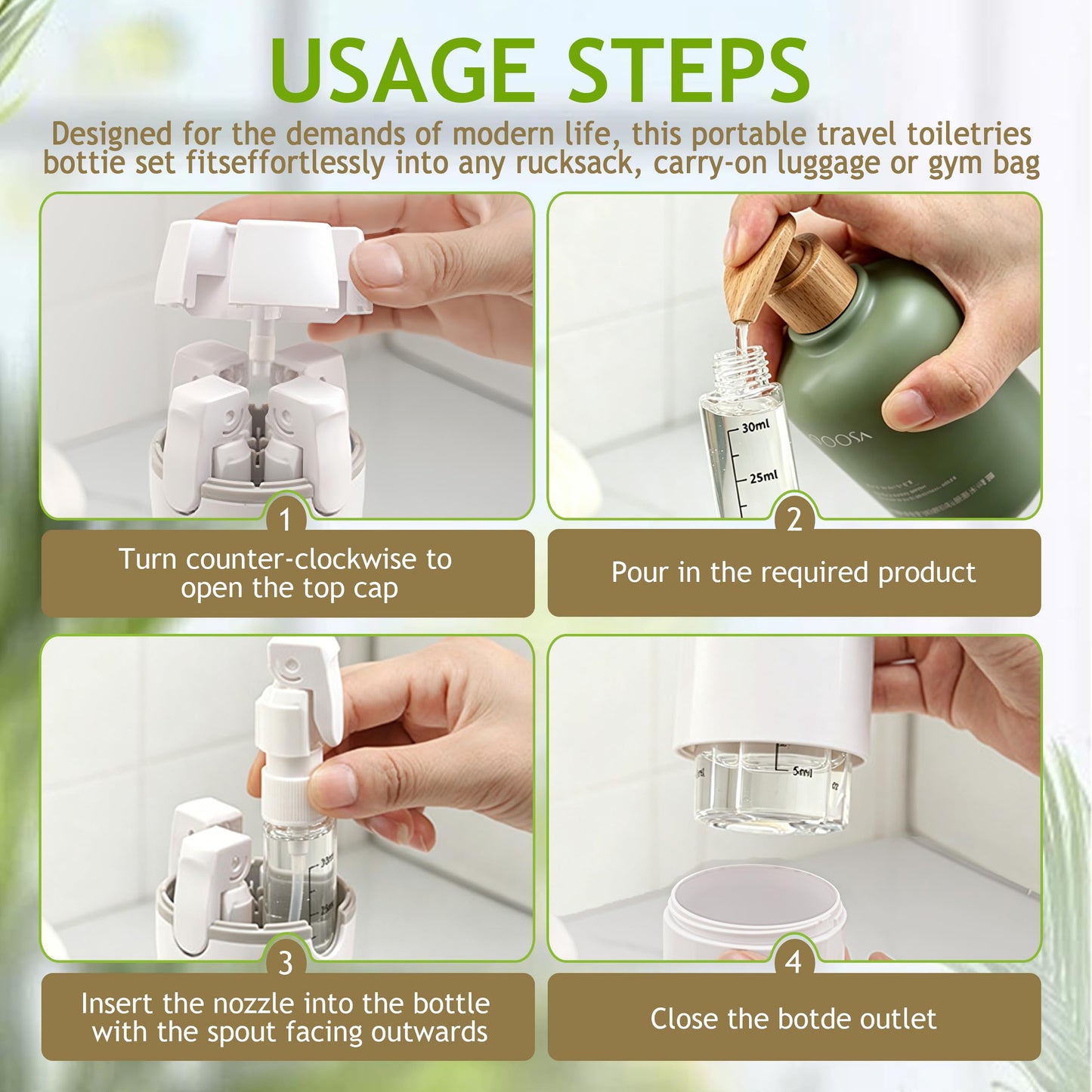 4-in-1 Portable Cosmetic Shampoo Dispenser Storage Bottle