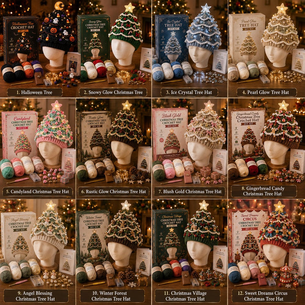 🎄Beginner-Friendly Light-Up Christmas Tree Crochet Hat DIY Kit