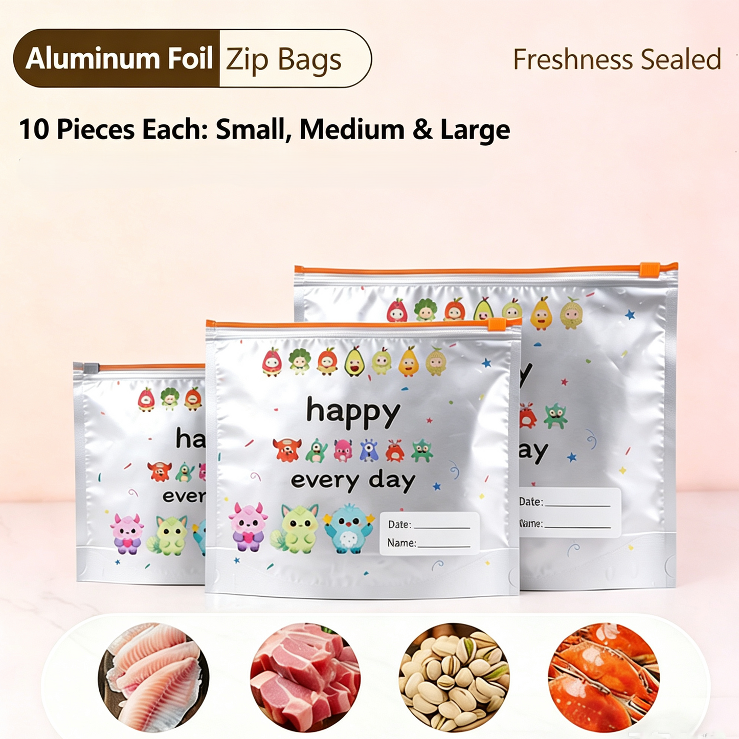 Reusable Aluminum Foil Sealable Storage Bags (10-Pieces)