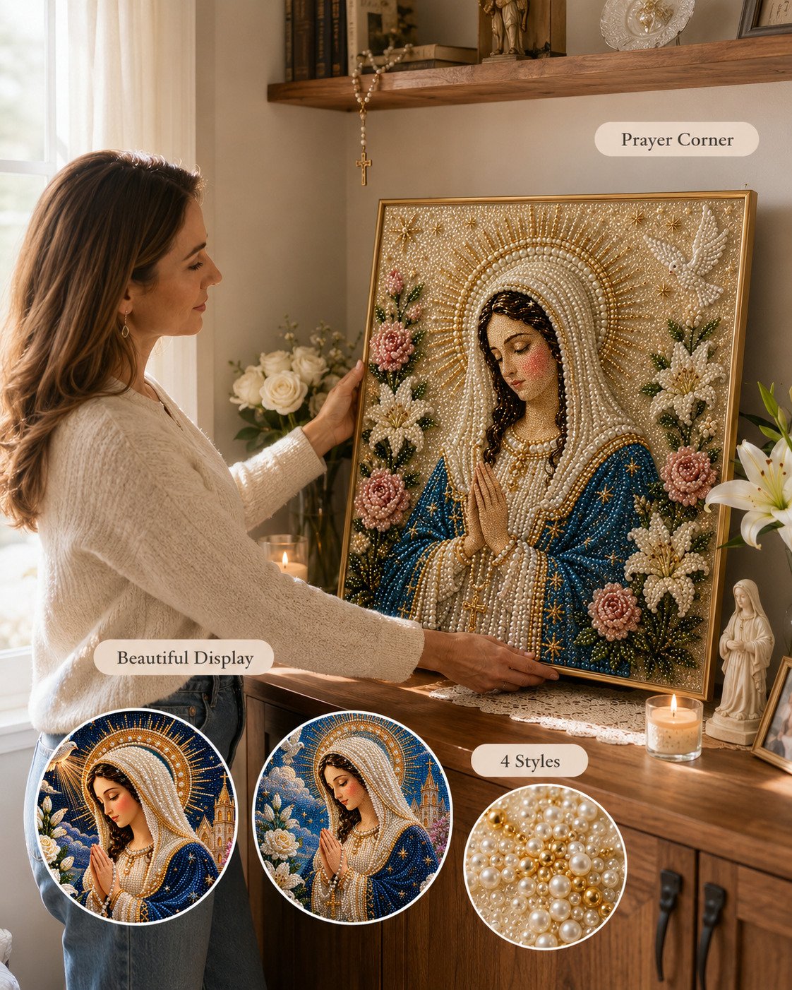 Divine Pearl Bead Virgin Mary Icon – DIY Faith Art Gift