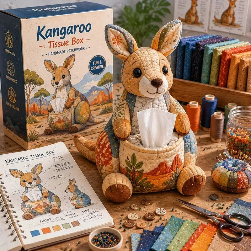 Animal-Themed Patchwork Tissue Box Cover DIY Sewing Kit