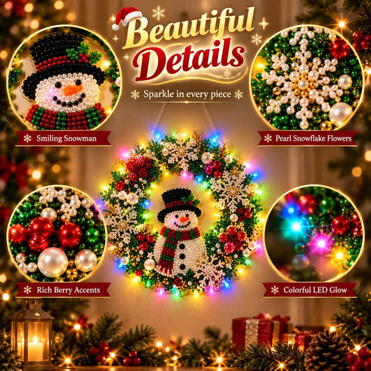Hot Sale⛄Christmas Pearl Diamond Painting Pendant DIY Kit with LED String Lights