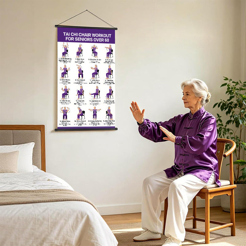 Tai Chi Chair Workout Chart for Seniors – 24 Seated Exercises Poster