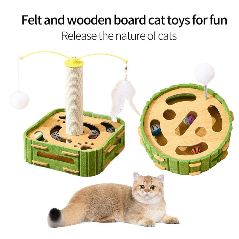 Felt Cat Puzzle Toy with Scratching Pole